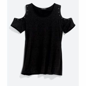 Papermoon cutout sleeve detail knit top black Sz medium